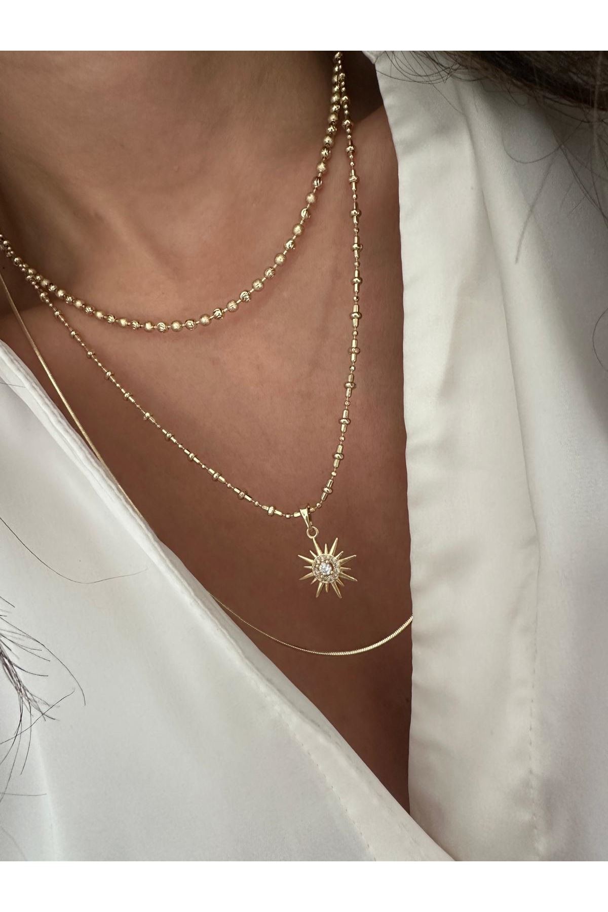 14K Gold Renkli  Dorika Varaklı Parlak Kolye