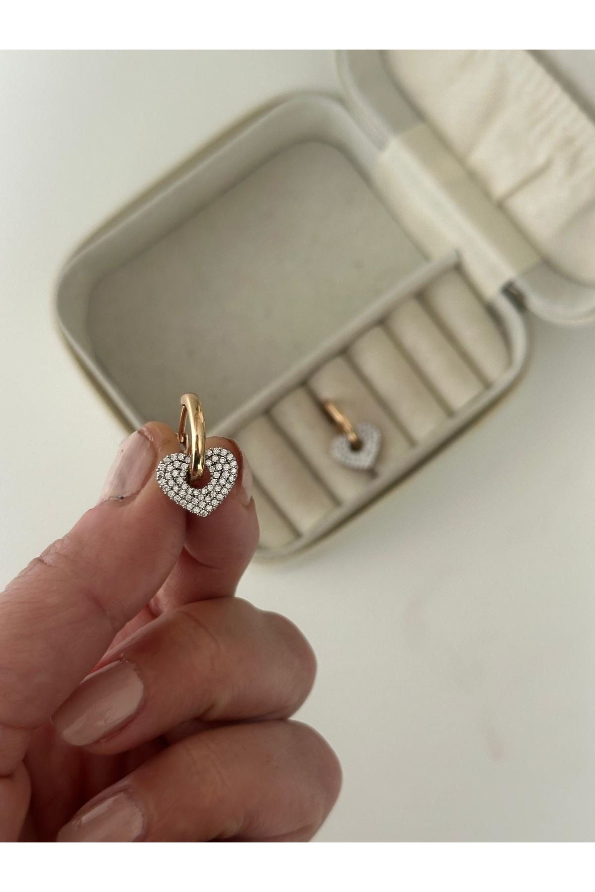 18K Rose Gold Renkli Mix Taşlı Kalp Küpe
