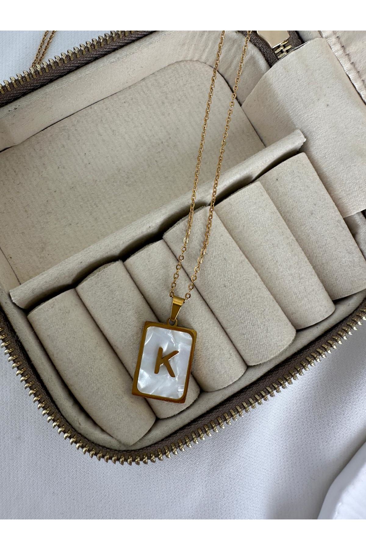 18K Rose Gold Renkli K Harf Kolye