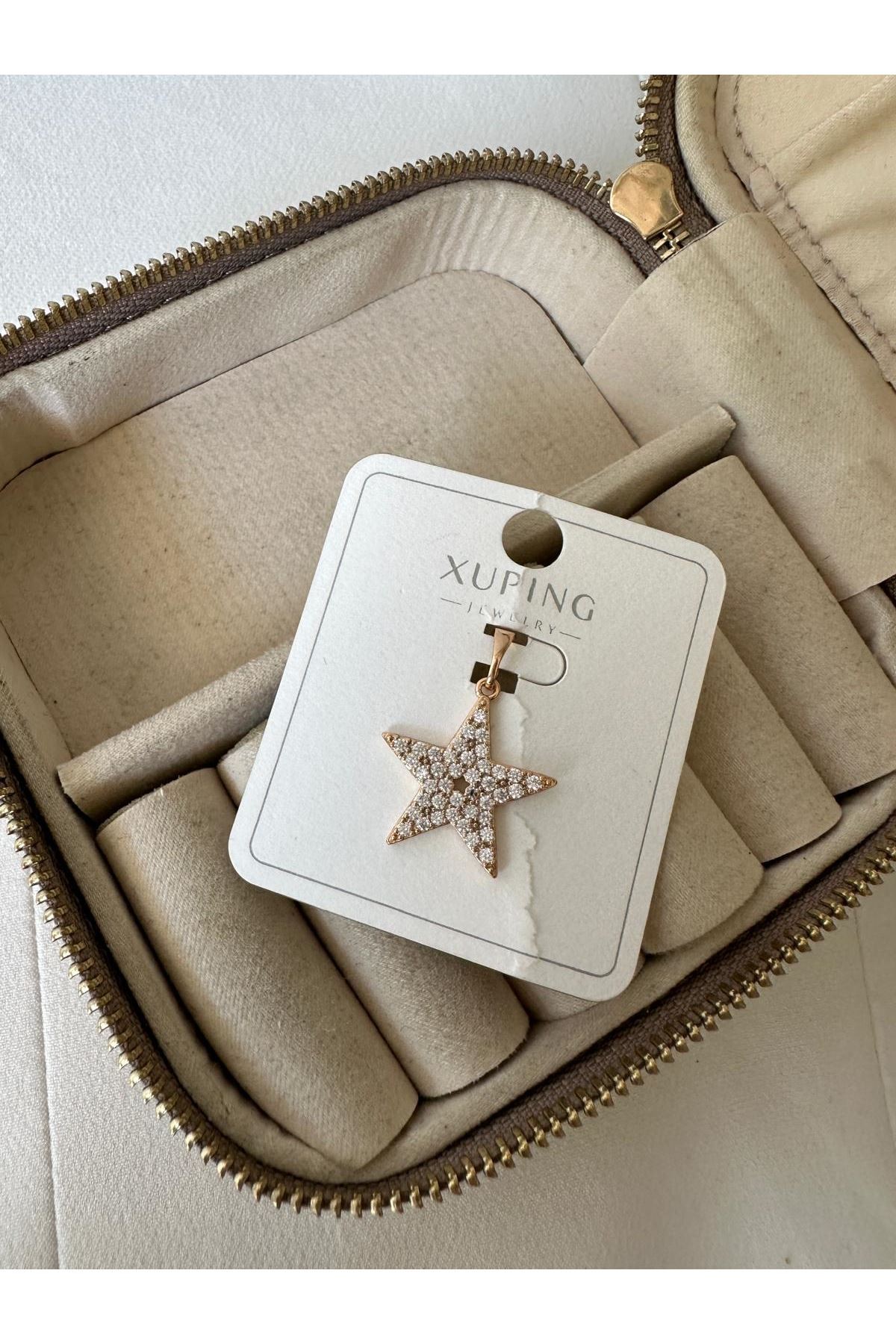 18K Rose Gold Renkli YıldıZ Full Taşlı Kolye Ucu