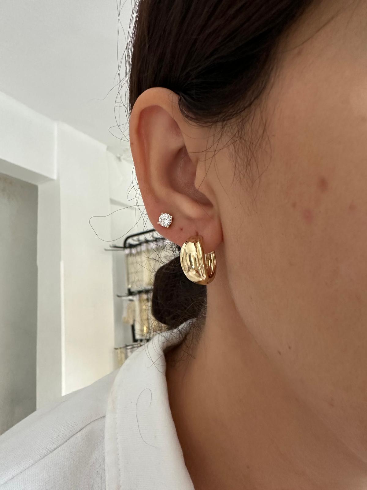 14K Gold Renkli İki Şeritli Halka Basıc Geniş Plaka Küpe