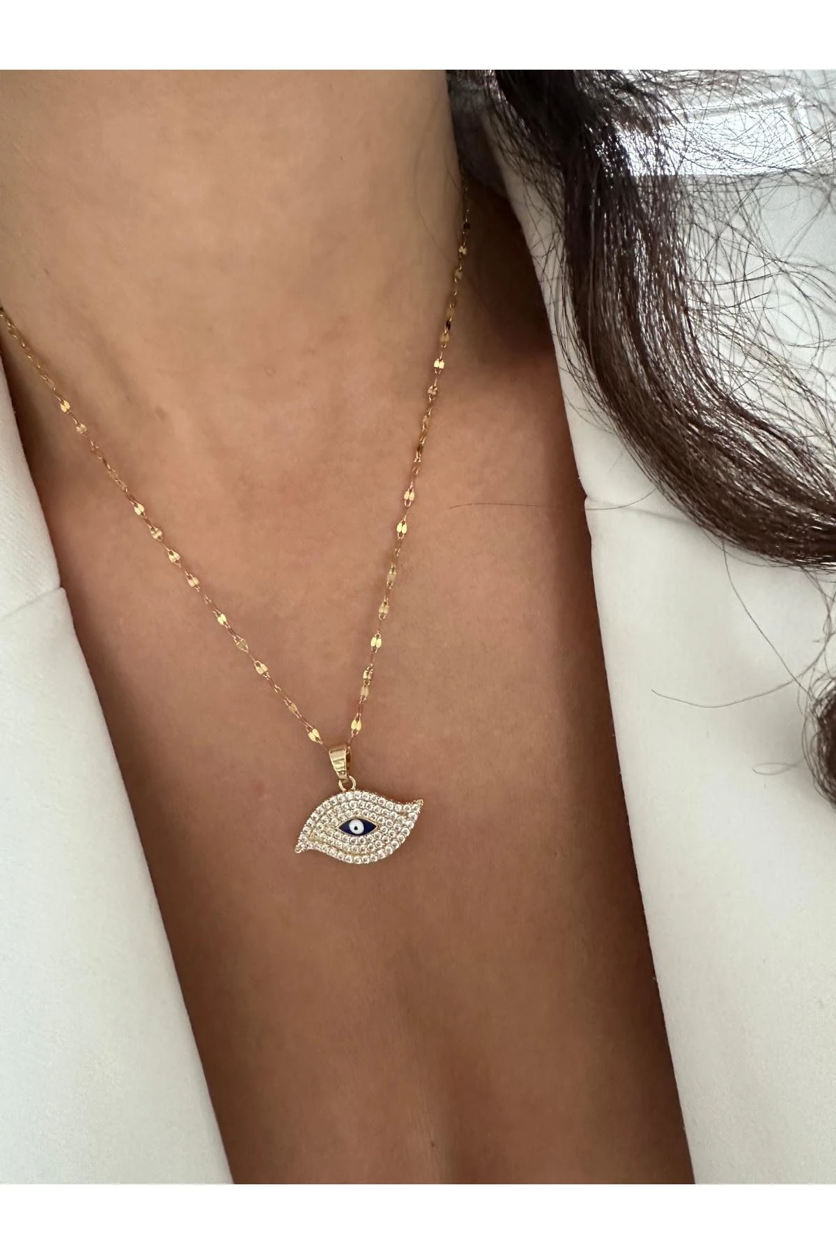 18K Rose Gold Renkli Göz Full Taşlı Pul Zincir Kolye