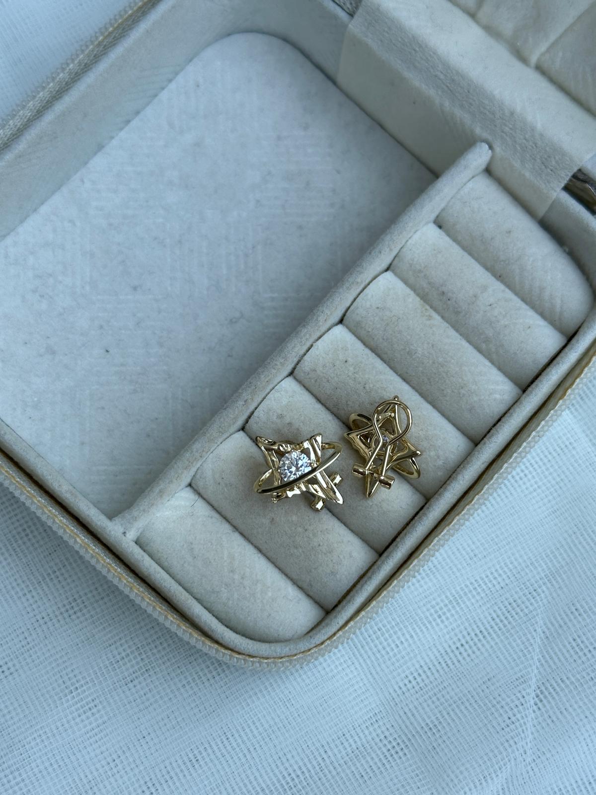 14K Gold Renkli Kutup Yıldızı Taşlı Küpe