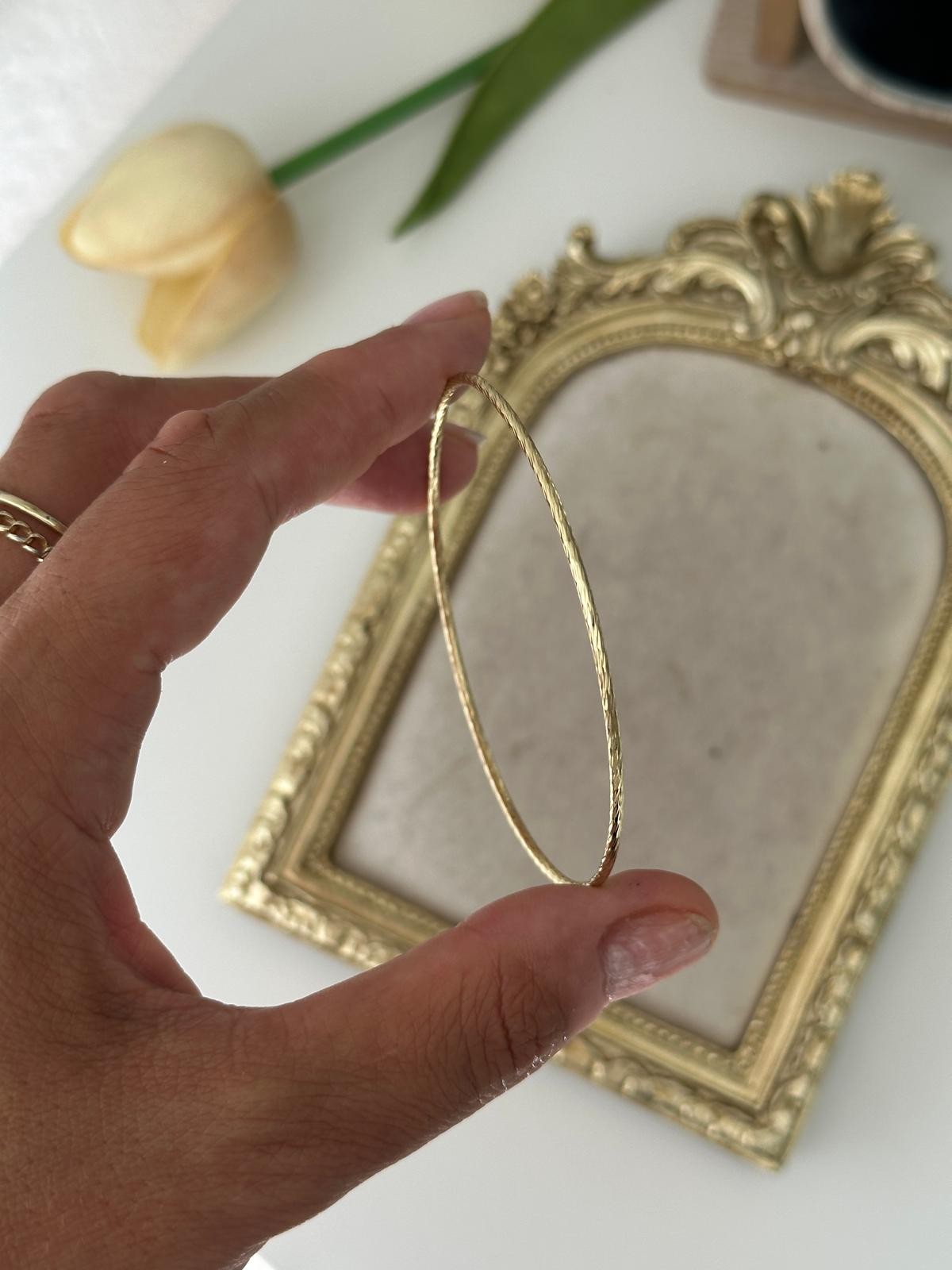 14K Gold Renkli Kendinden Burgu Desenli Parlak Bilezik