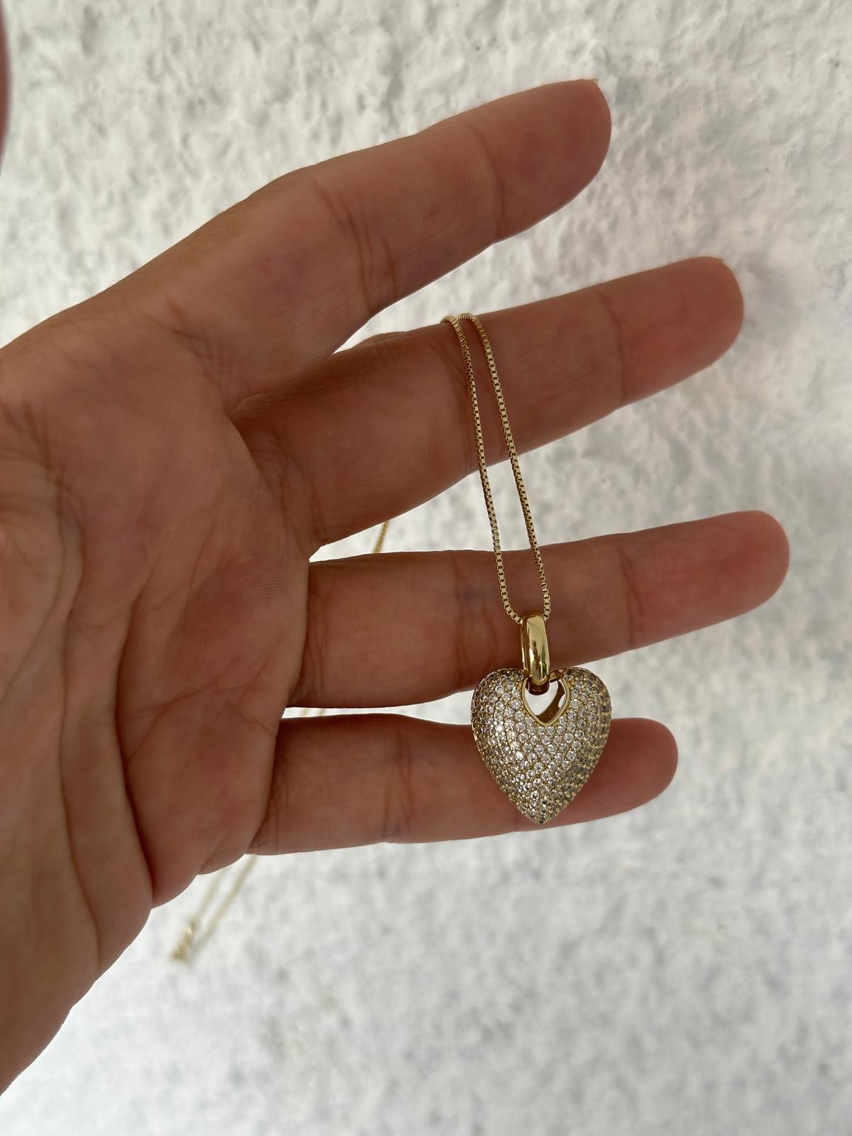 14K Gold Renkli Kalp Dolum Montür Taşlı Kolye