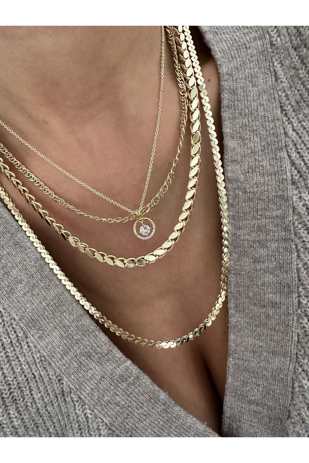 14K Gold Renkli  Arpa Kolye