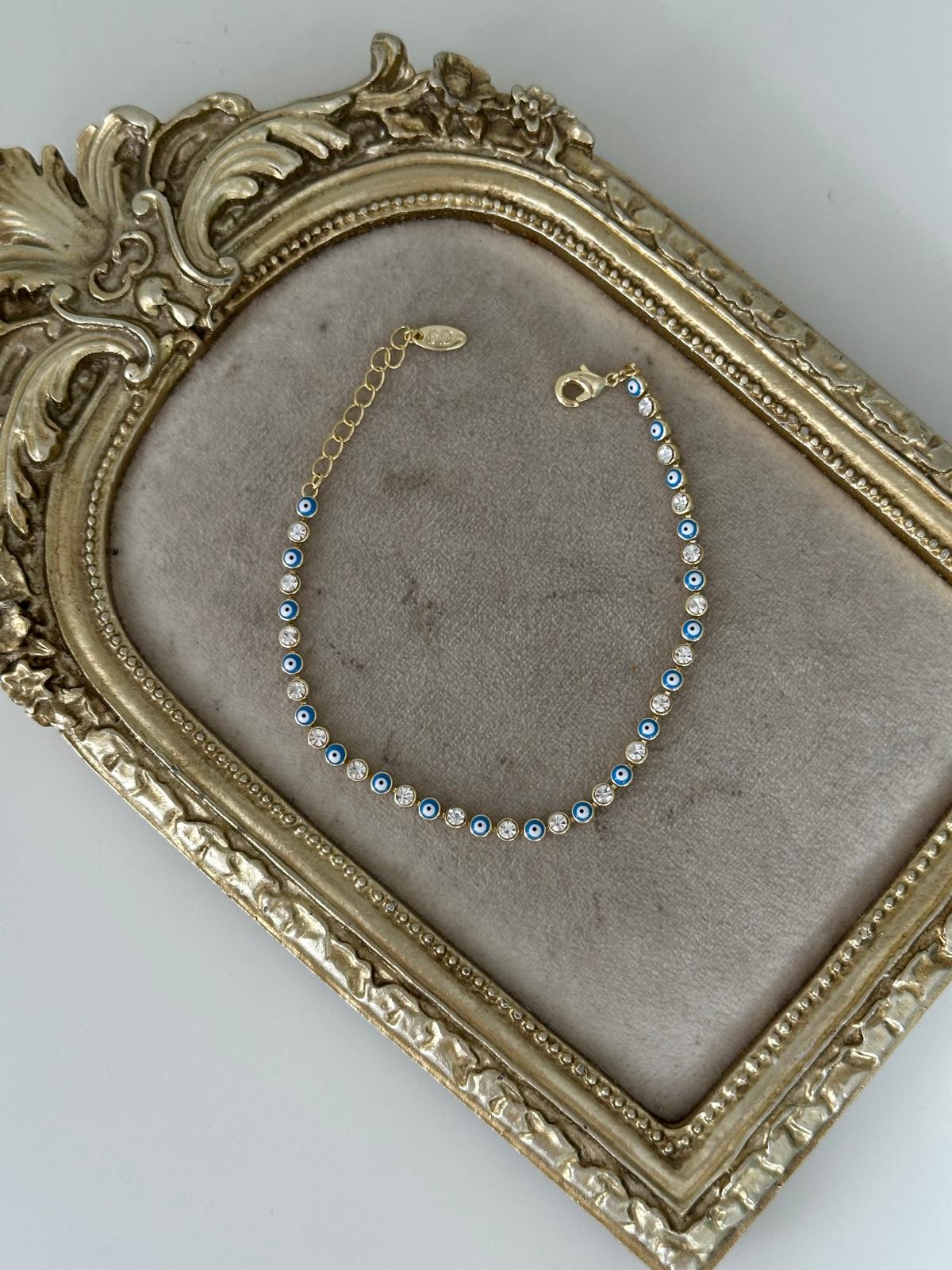 14K Gold Renkli Full Nazar Su Yolu Taşlı Bileklik