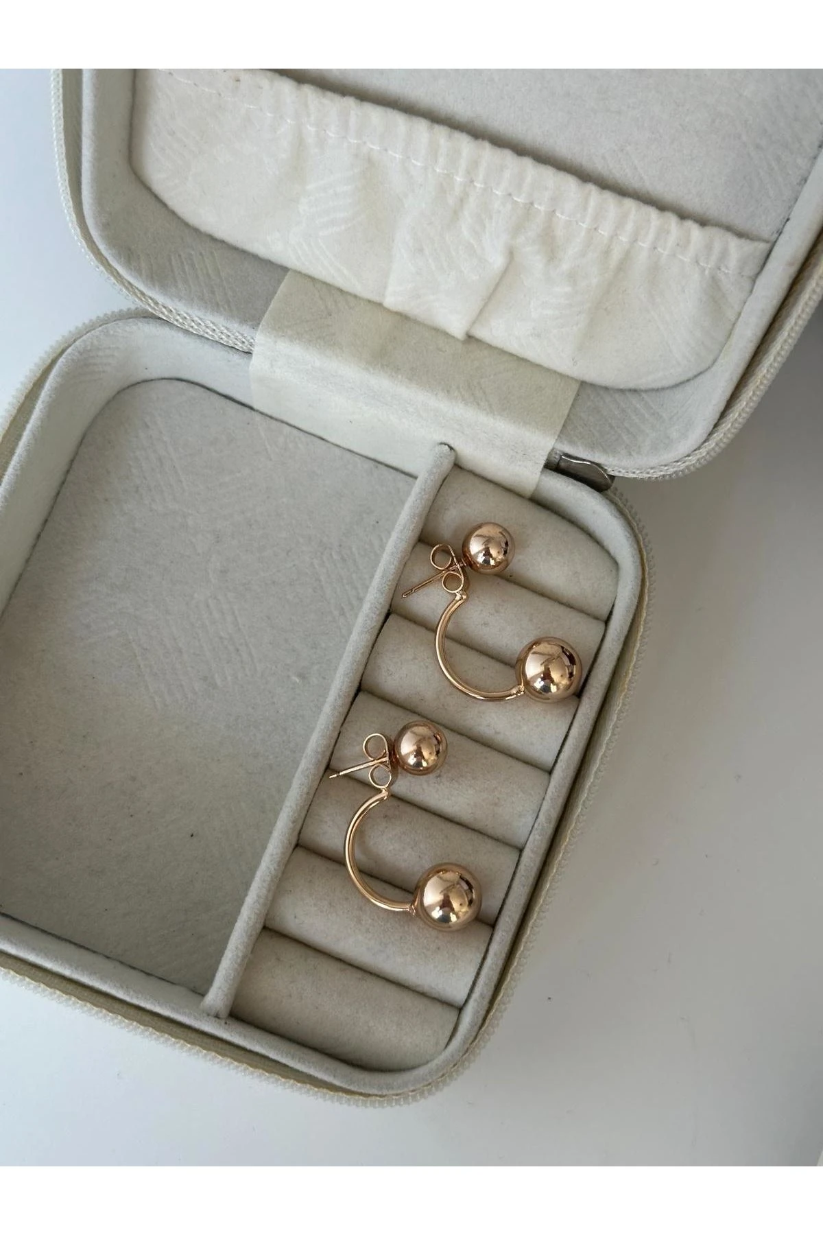 18K Rose Gold Renkli İki Kullanımlı Topçuk Küpe