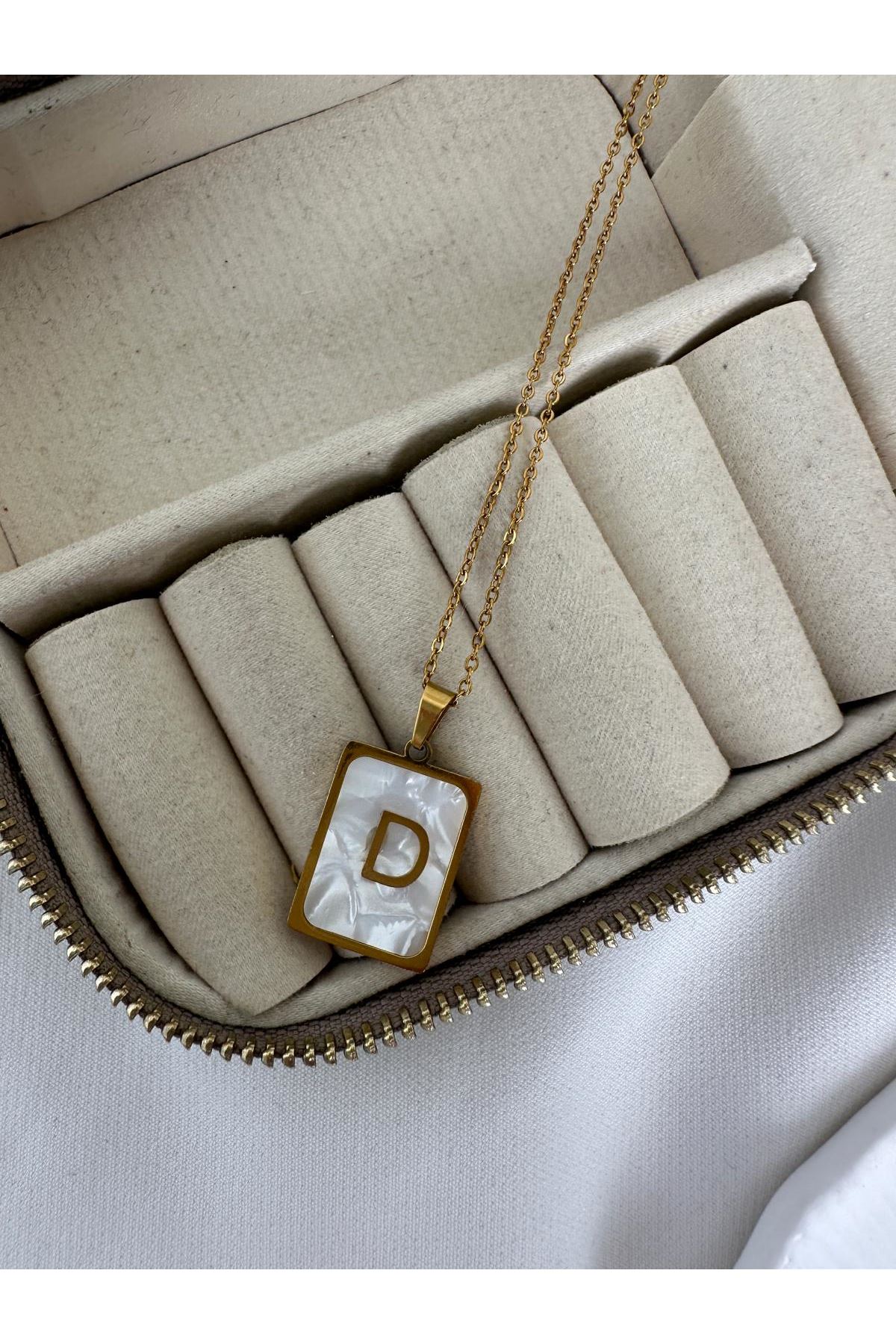 18K Rose Gold Renkli D Harf Kolye