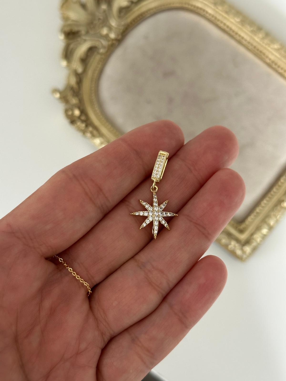 14K Gold Renkli Kutup Yıldızı Klipsli Kolye Ucu