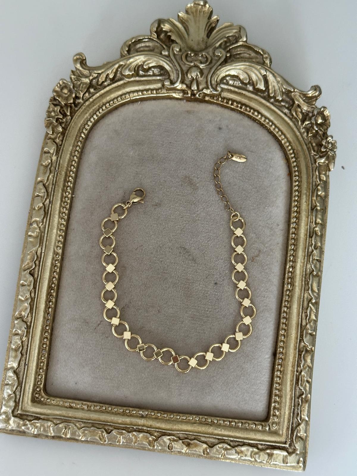 14K Gold Renkli Klips Yuvarlak  Form Beşgen Plaka Bileklik