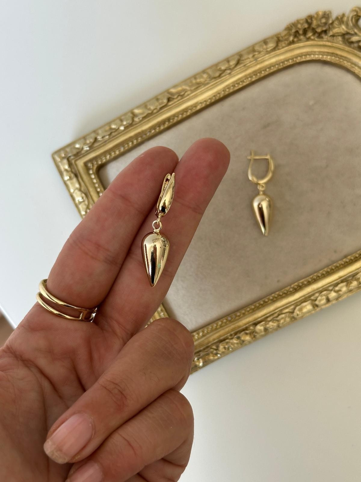 14K Gold Renkli Tasarım Tombul Damla Sarkık Küpe