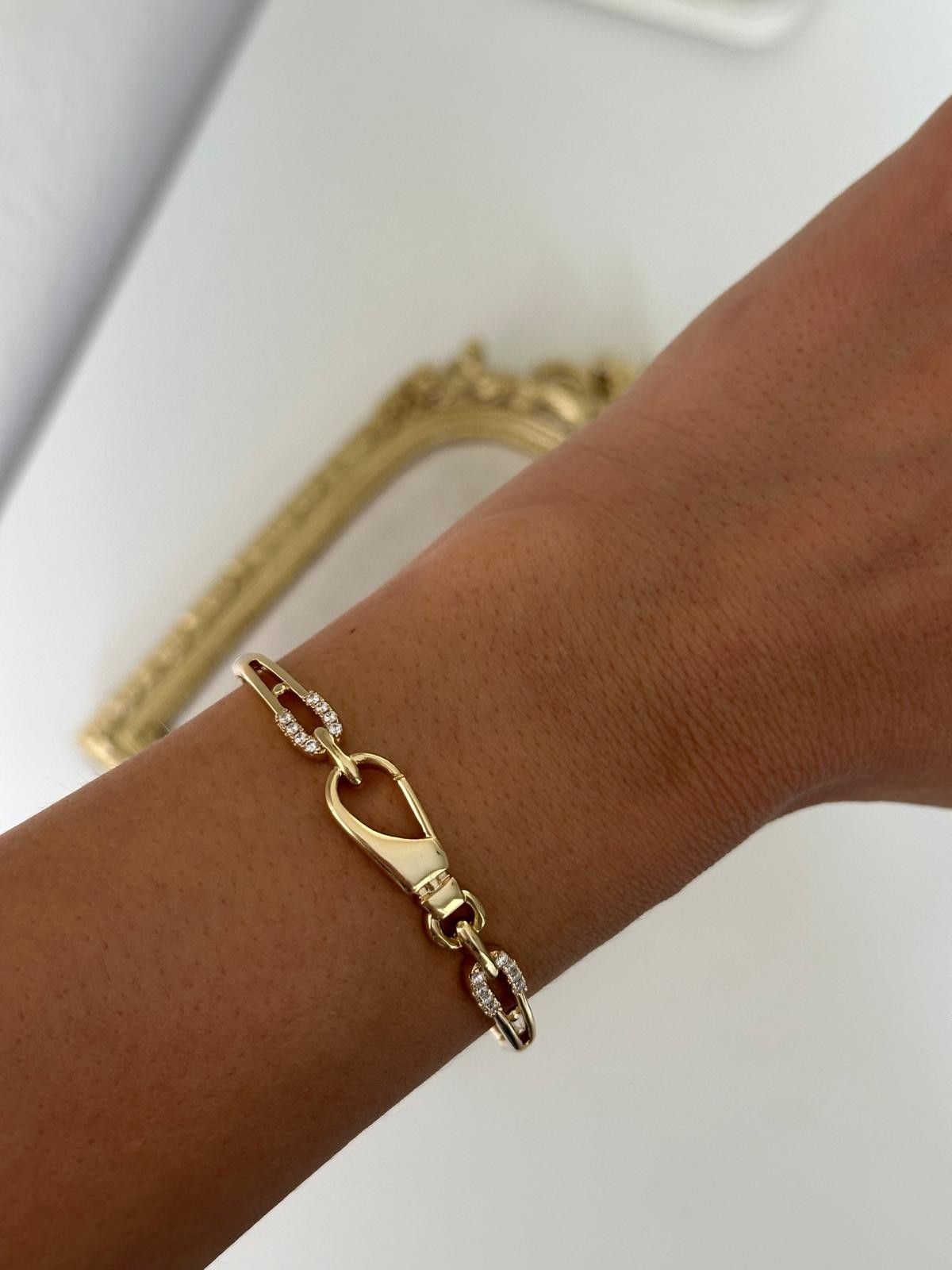14K Gold Renkli Mormel Kilit Taşlı Kelepçe