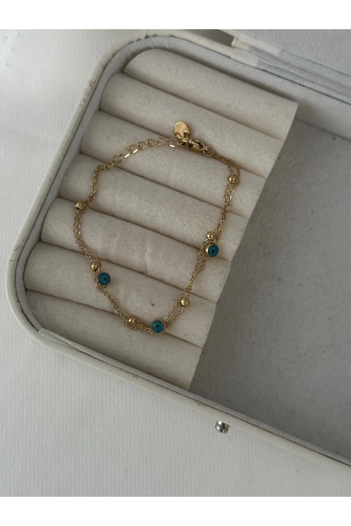 Gold İkili Nazarlı Topçuklu Bileklik