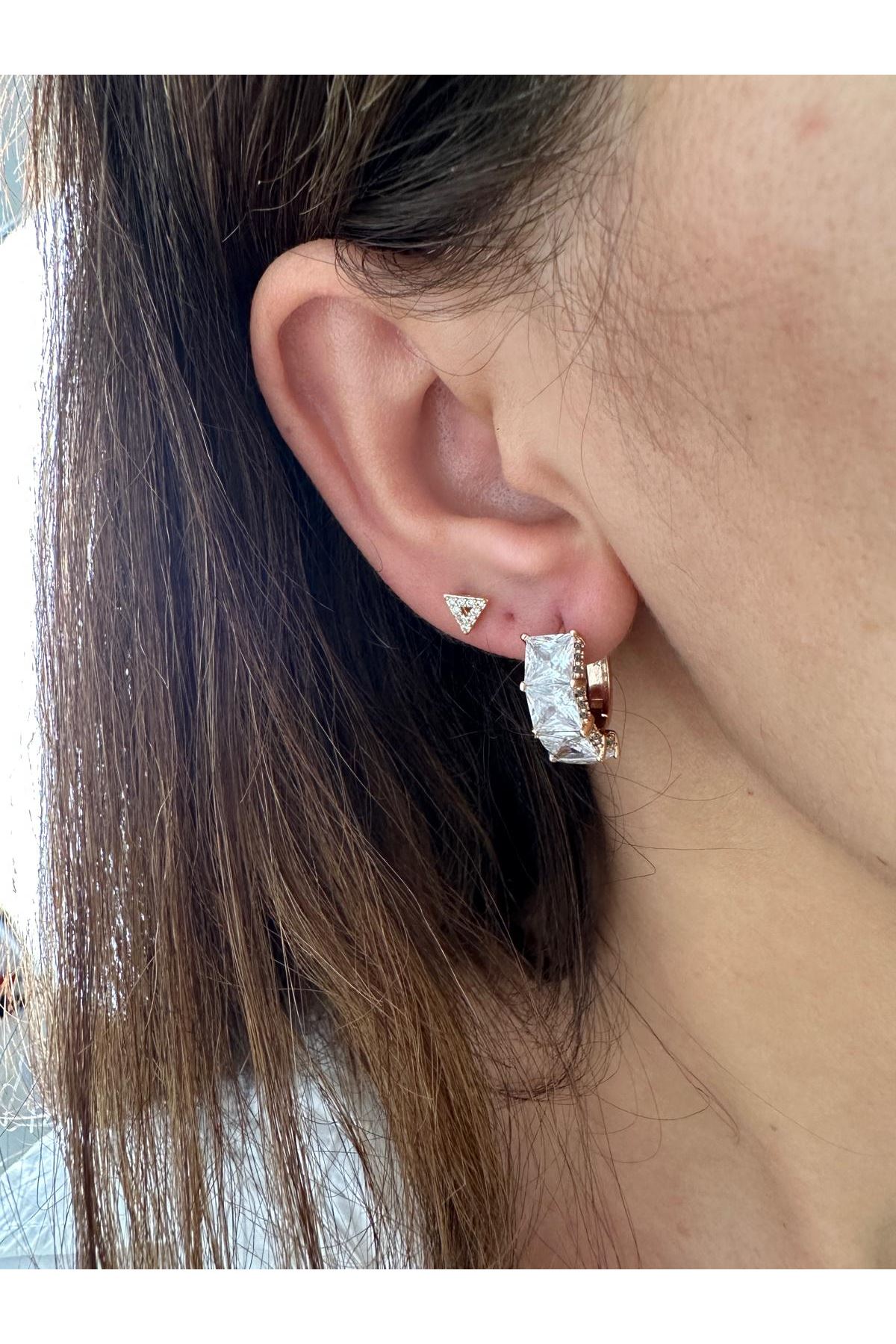 18K Rose Gold Renkli Hlka Full Baget Kristal Taşlı Küpe