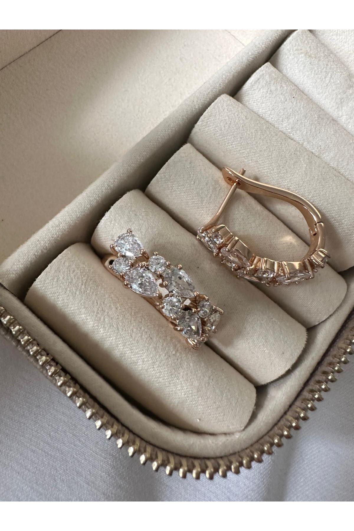 18K Rose Gold Renkli Lale Elmas Form Küpe