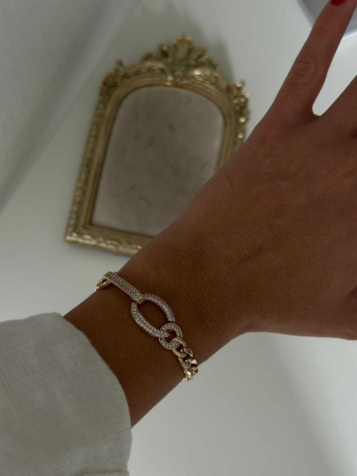 14K Gold Renkli Oval Taş Geçmeli Basıc Zincir Kuyum Bileklik