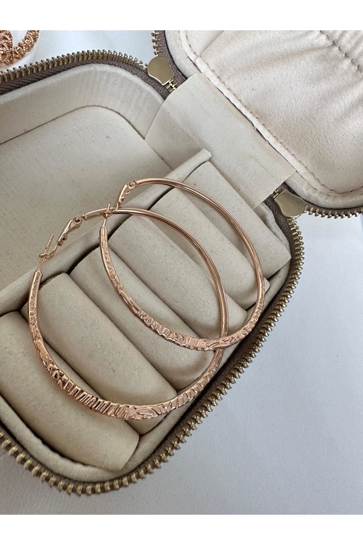 18K Rose Gold Renkli Krokan Desenli Halka Küpe