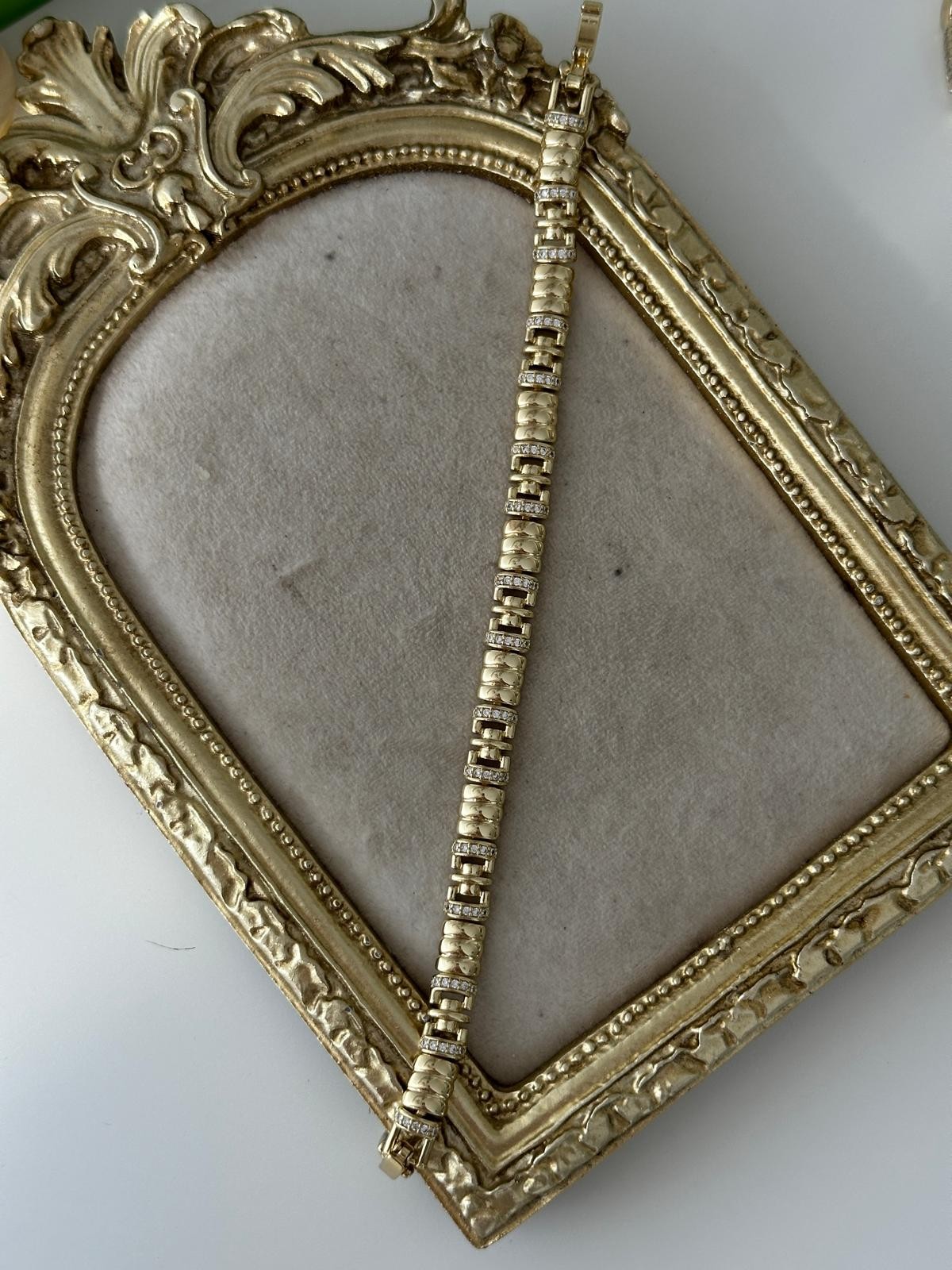 14K Gold Renkli Bakla Kesim Şerit Taşlı Bileklik