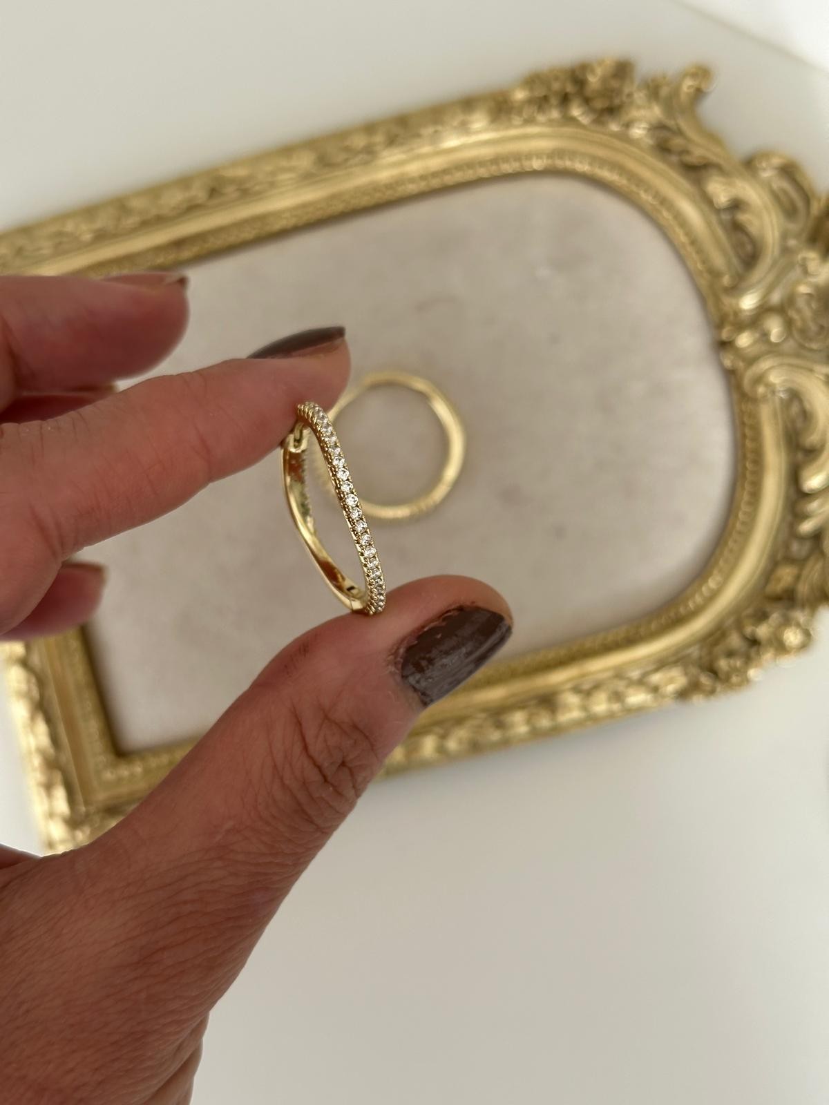 14K Zikzak Kesim Önü Yanı Montür Taşlı Küpe