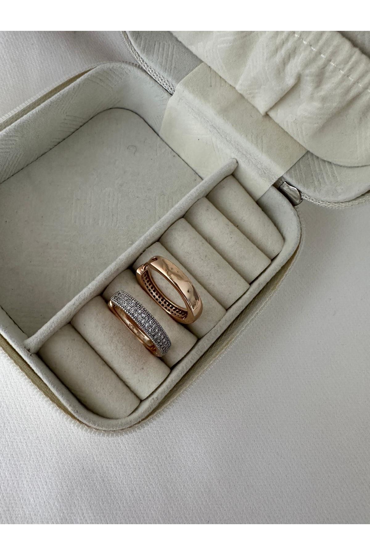 18K Rose Gold Renkli Gümüş Renkli Taşlı Halka Kristal Montür Taşlı Küpe