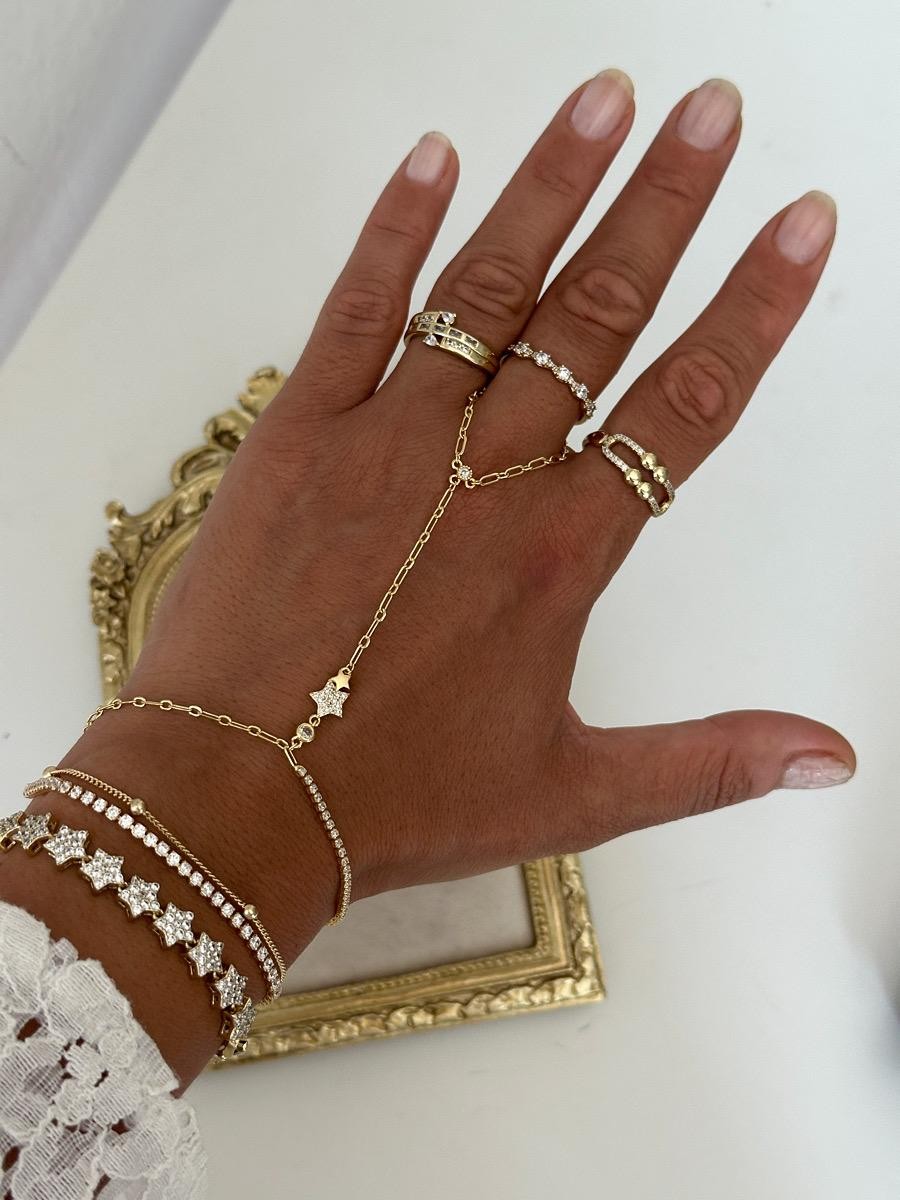 14K Gold Renkli Yıldız Su Yolu Taşlı Şahmeran