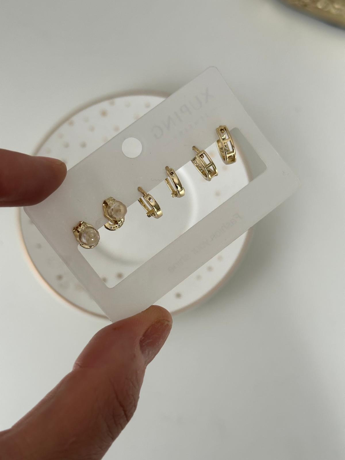 14K Gold Renkli Altılı Marka Set Küpe