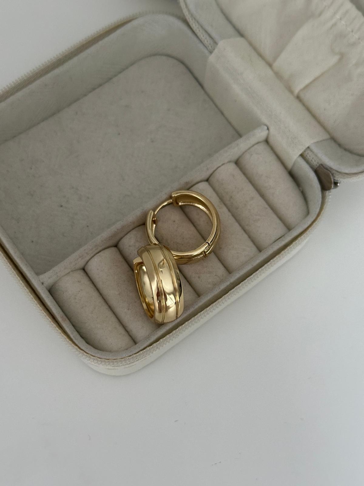 14K Gold Renkli Kalın Halka İki Şeritli Küpe