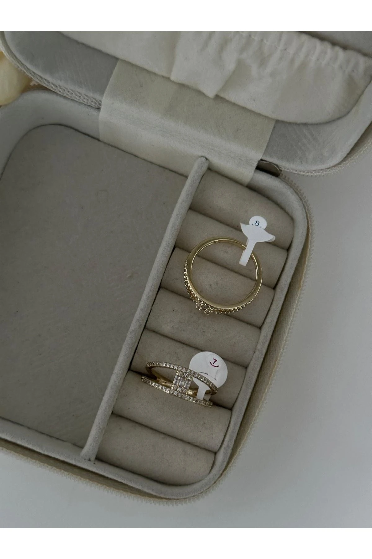 14K Gold Renkli  Ortası Kristal Baget Taşlı İkili Görünüm Yüzük