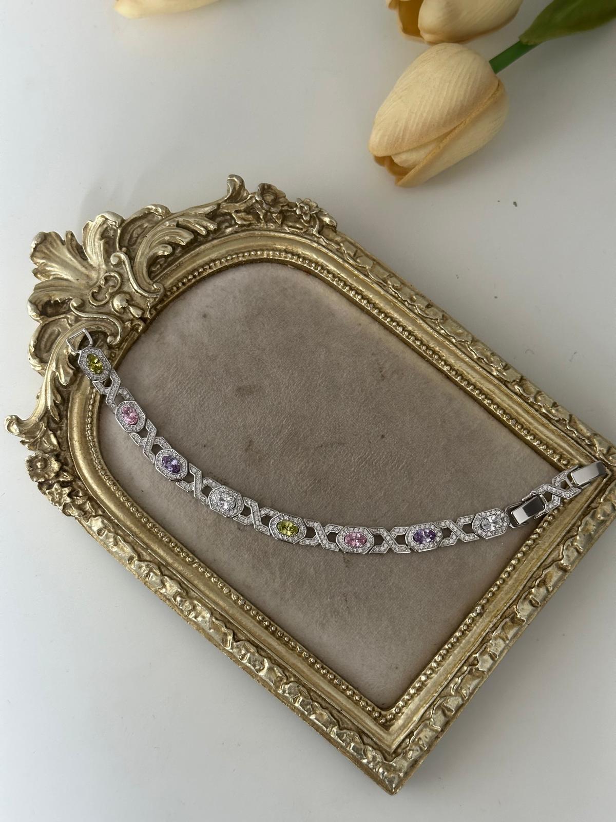 Gümüş Rengarenk Taşlı Premium X Bileklik