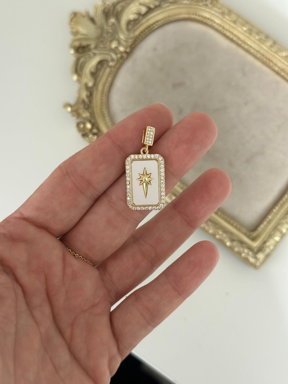 14K Gold Renkli Beyaz Plaka Kutup Yıldızı Kolye Ucu