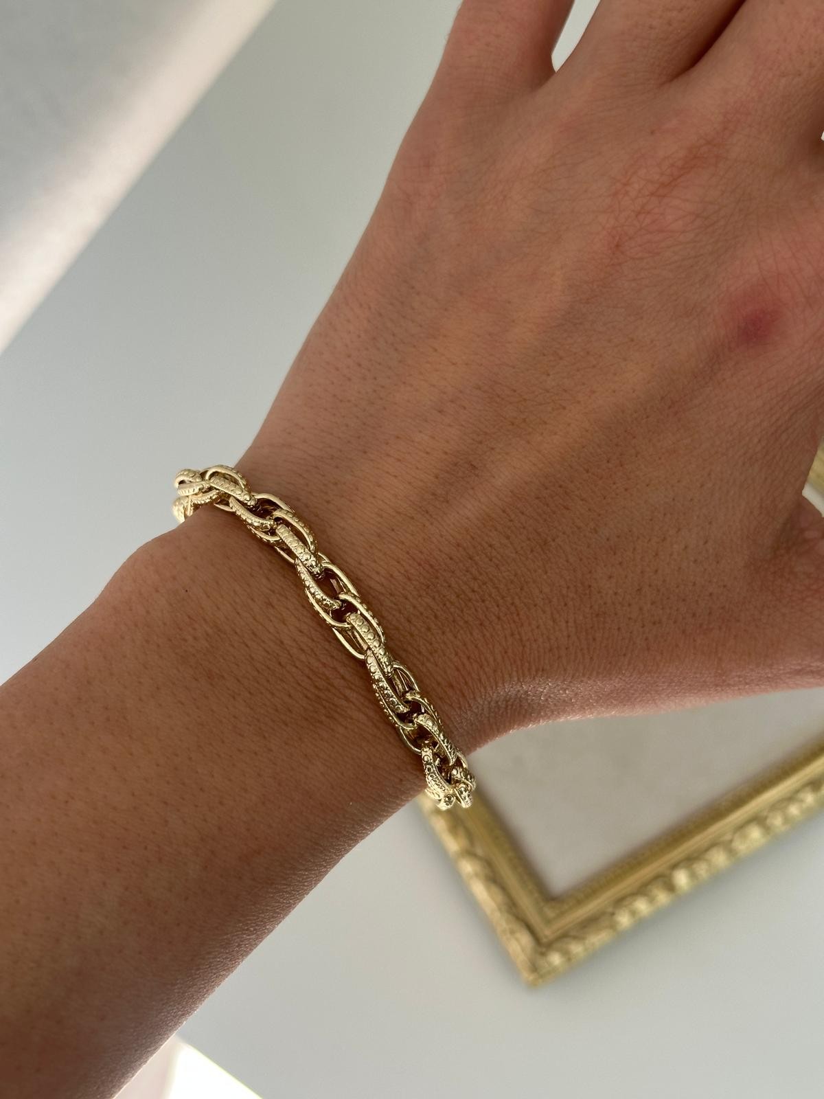 14K Gold Renkli Oval İkili Varaklı Kuyum Model Bileklik