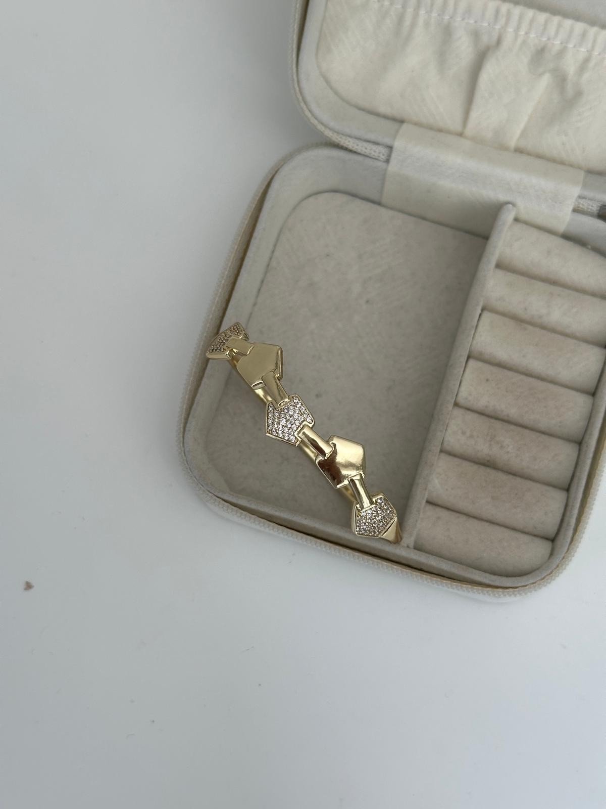 14K Gold Renkli Gometrik Formlu Taşlı Kelepçe