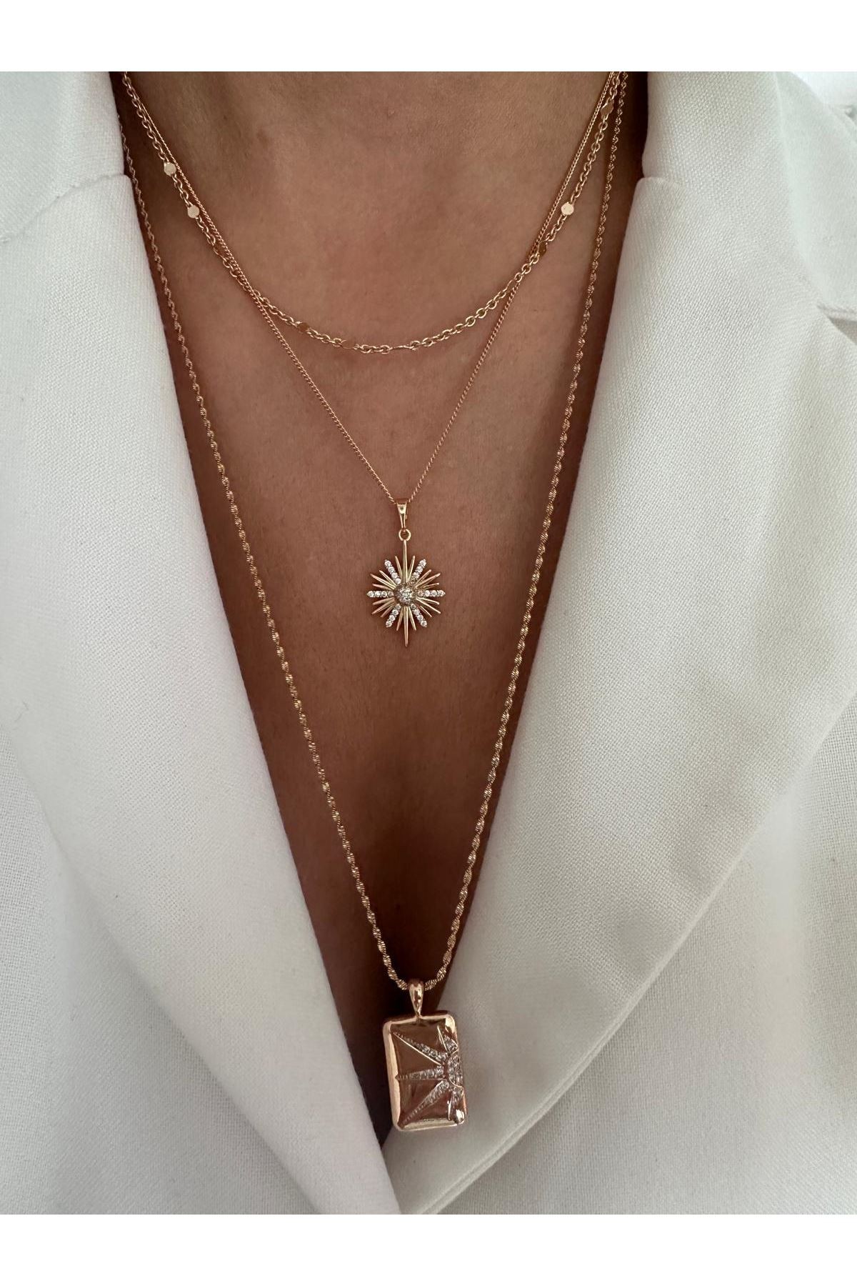 18K Rose Gold Renkli Pul Minimal Yuvarlak Kolye