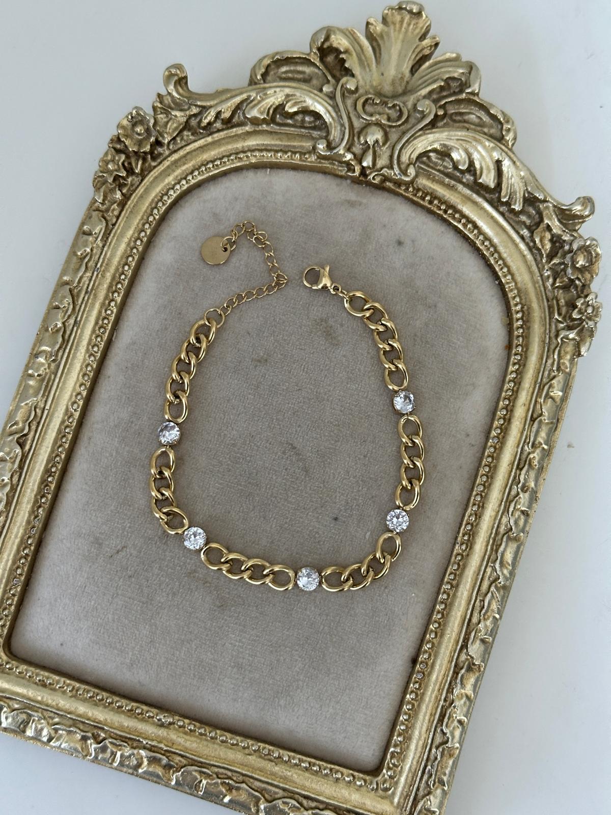 14K Gold Renkli Örme Taşlı Bileklik