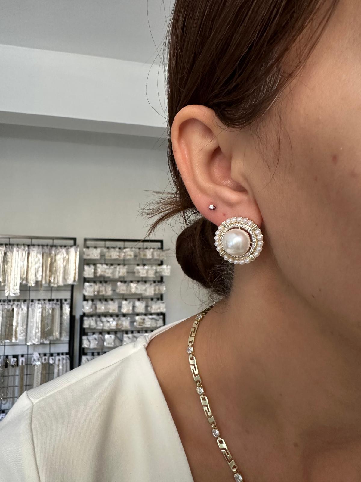 14K Gold Renkli Vintage İnci Küpe