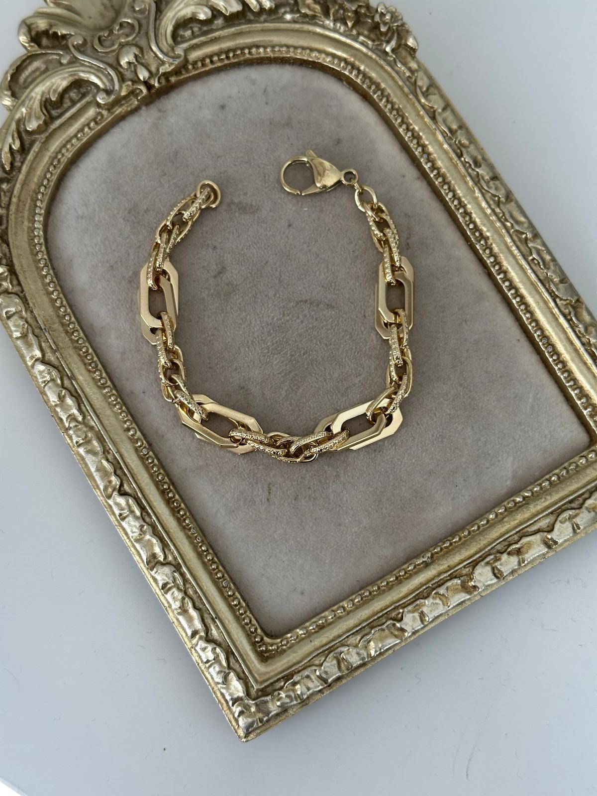 14K Gold Renkli Beşgen Kesim Çift Geçme Zincir Bileklik