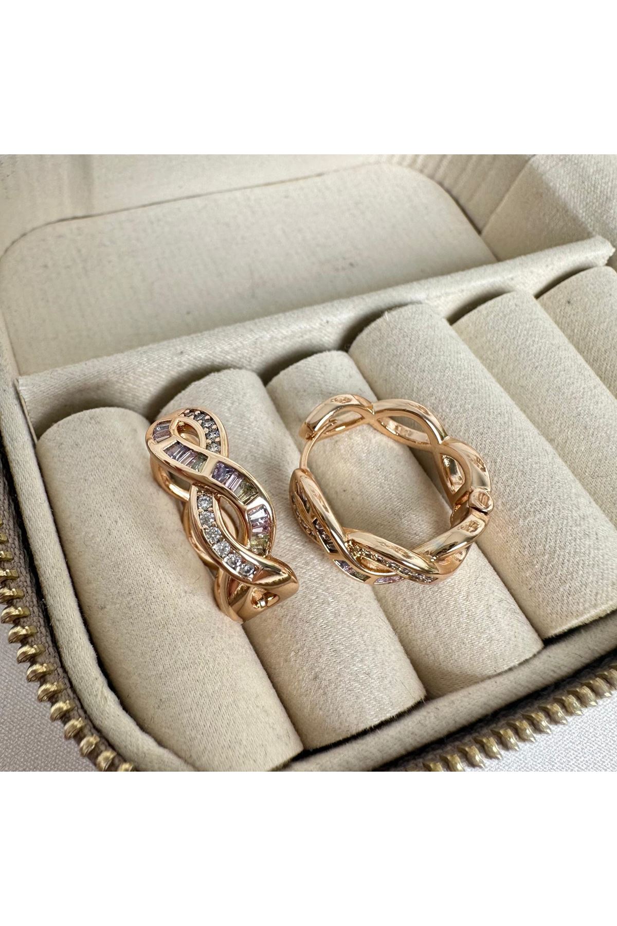 18K Rose Gold Renkli Renkli Sonsuzluk Kalın Halka Küpe