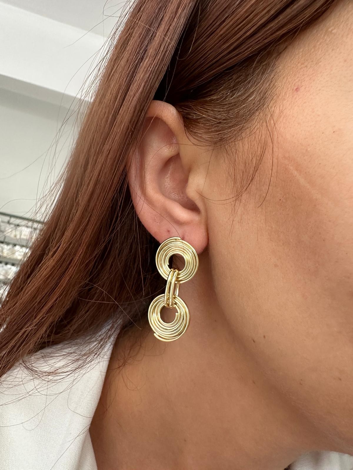 14K Gold Renki Marka Döner İkili Halat Tasarım Küpe
