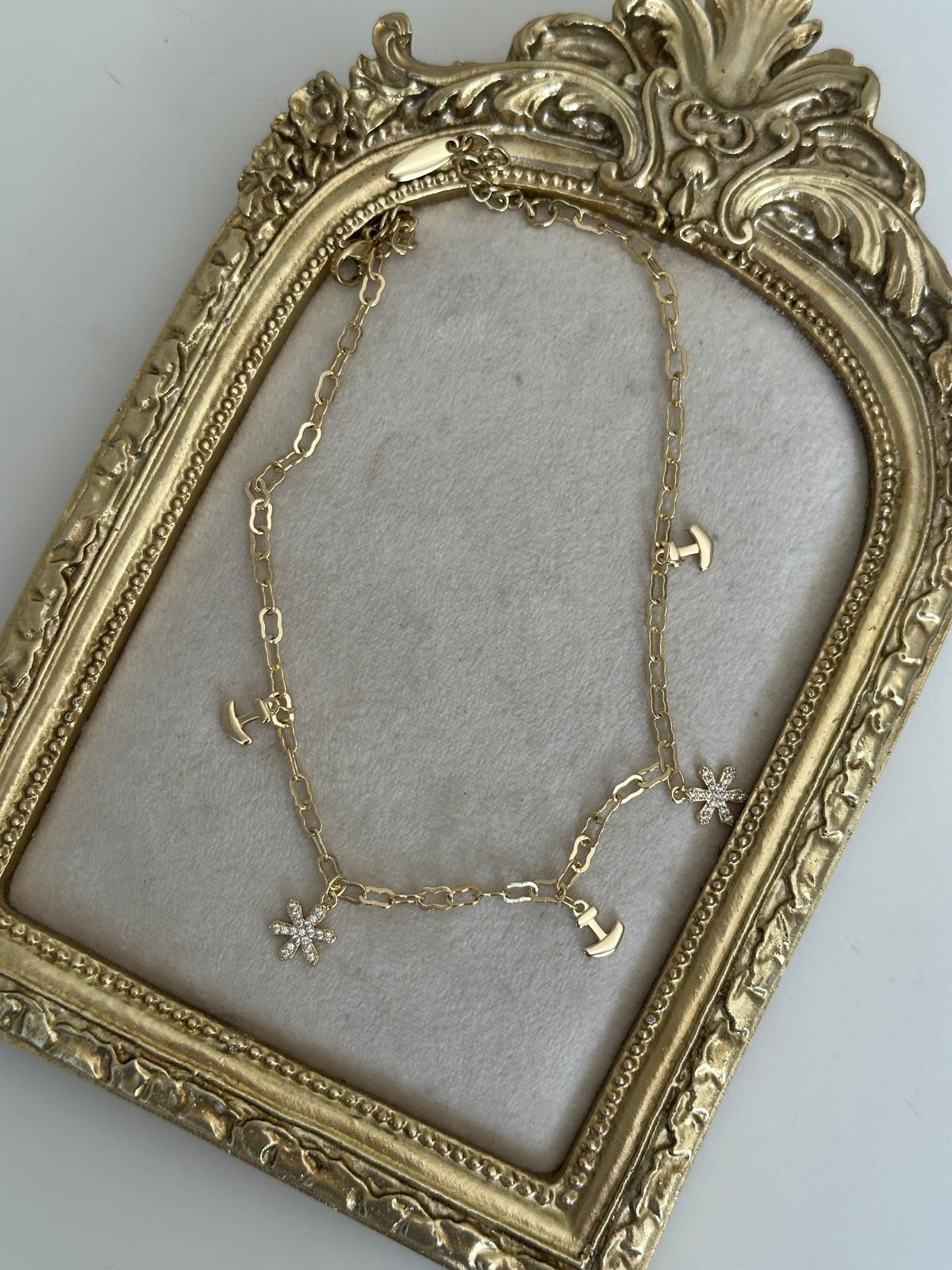 14K Gold Renkli Çapa Çiçek Figürlü Halhal