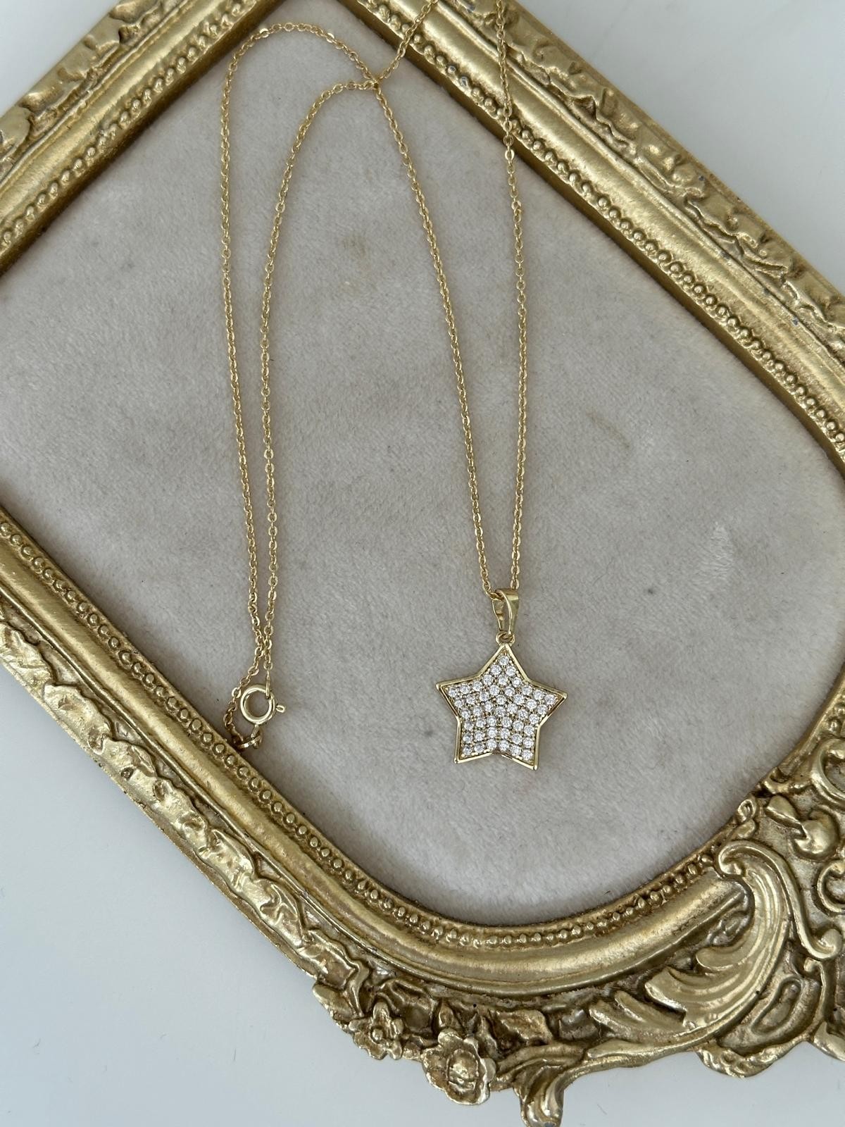 14K Gold Renkli Yıldız Taşlı Kolye