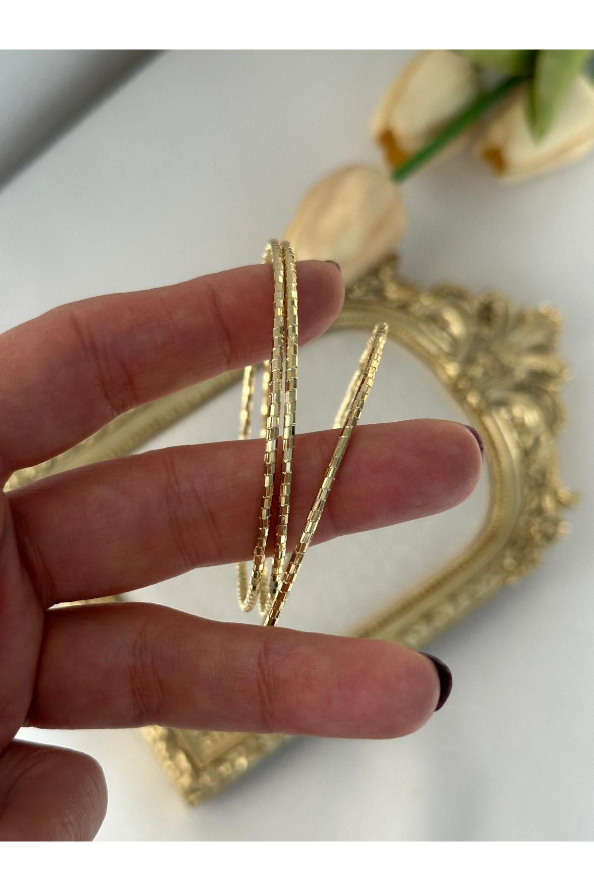 14K Gold Renkli  Pul Parlak Küp Bilezik