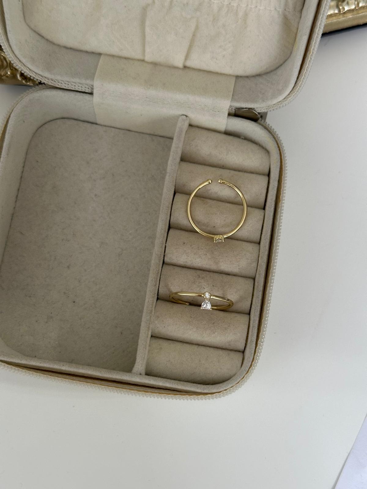 14K Gold Renkli  Minimal Tek Taşlı Ayarlanabilir Yüzük