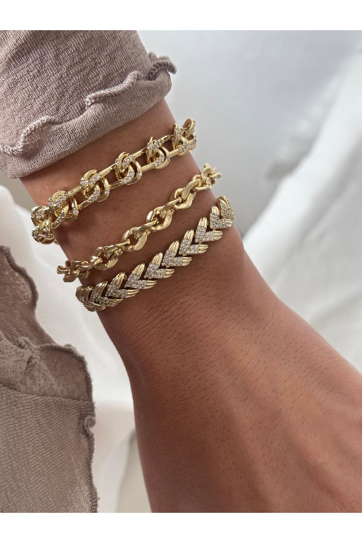 14K Gold Renkli  Kumumcu Basıc Orta Kalın Dolama Bileklik