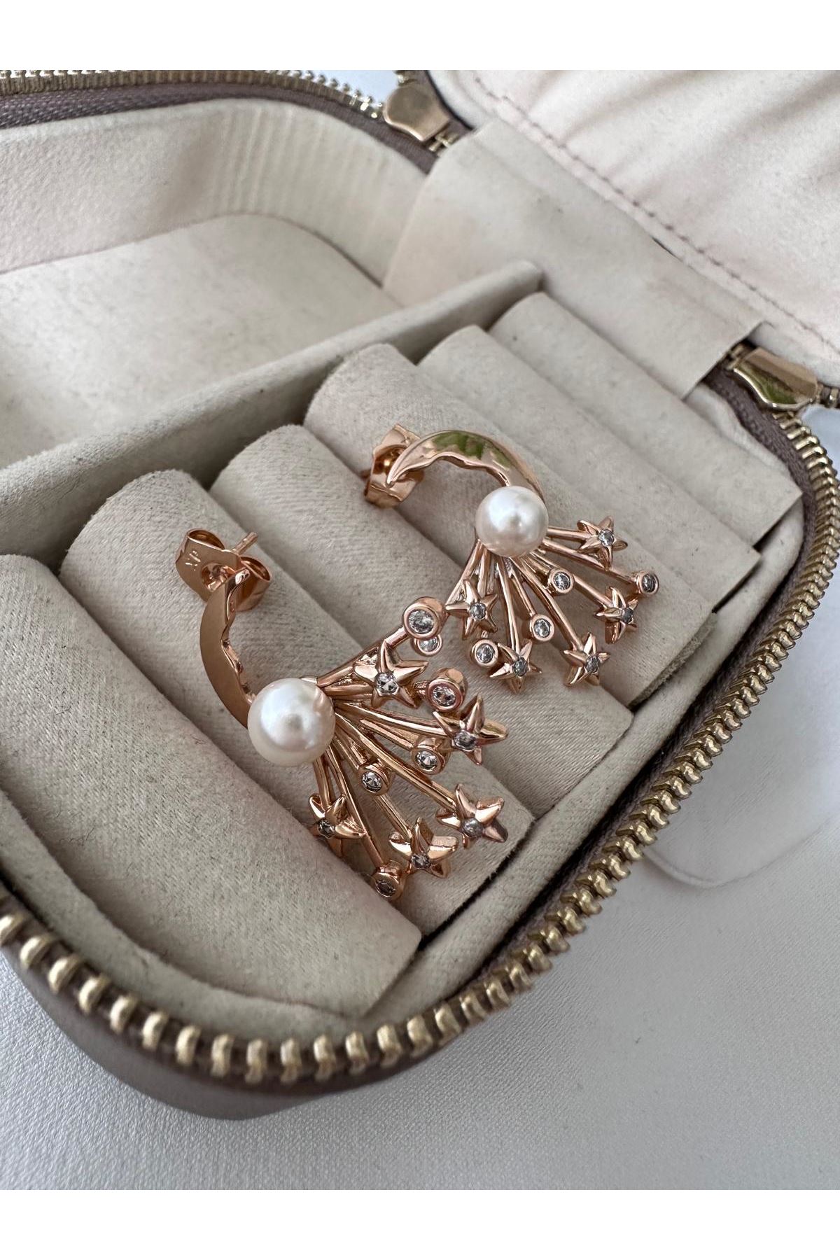 İnci Ay Yıldız Taşlı Küpe