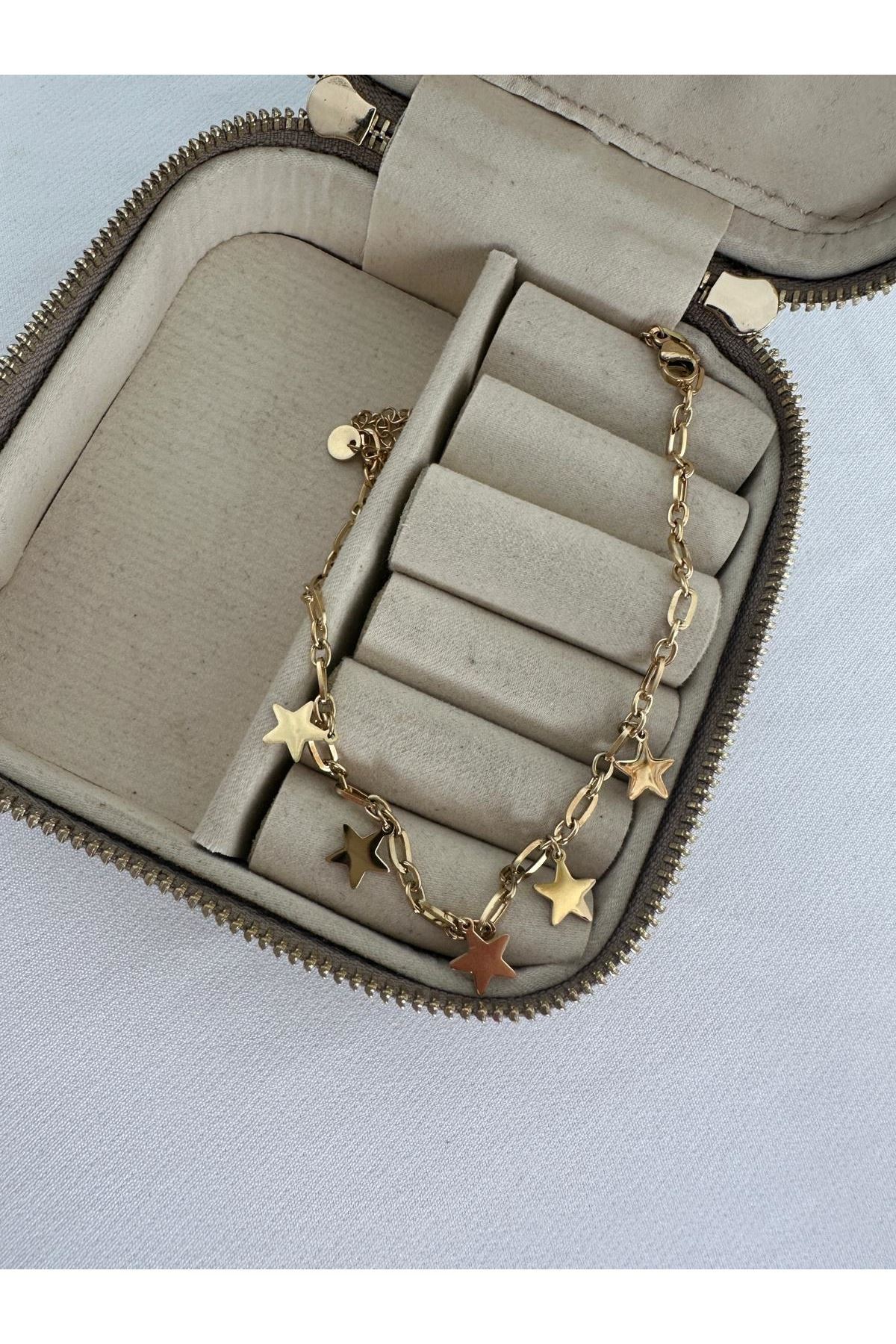 18K Rose Gold Renkli Plaka Yıldızlı Halhal