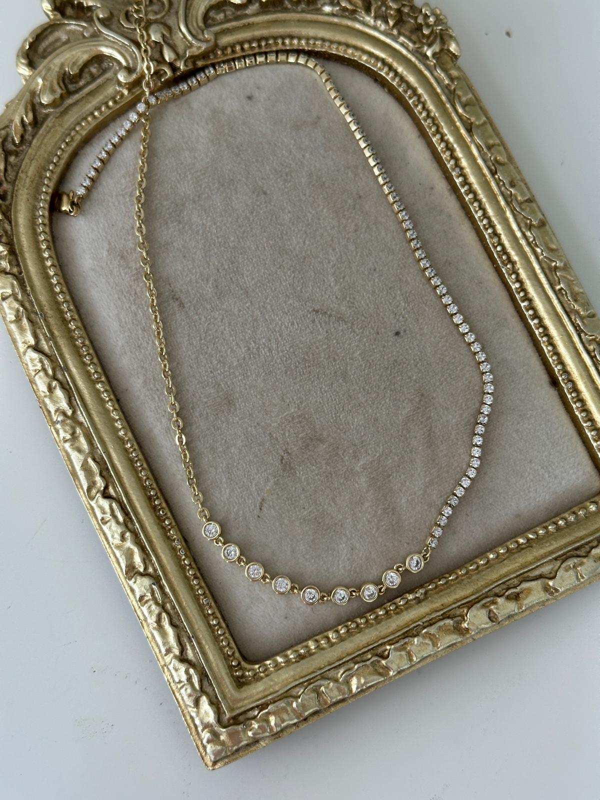 14K Gold Renkli Yarım Su Yolu Kolye