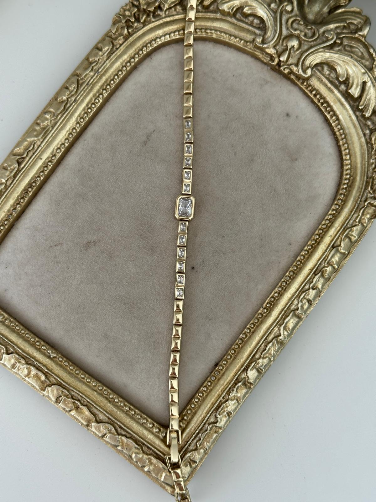 14K Gold Renkli Full Baget Dikdörtgen Kesim Taşlı Bileklik