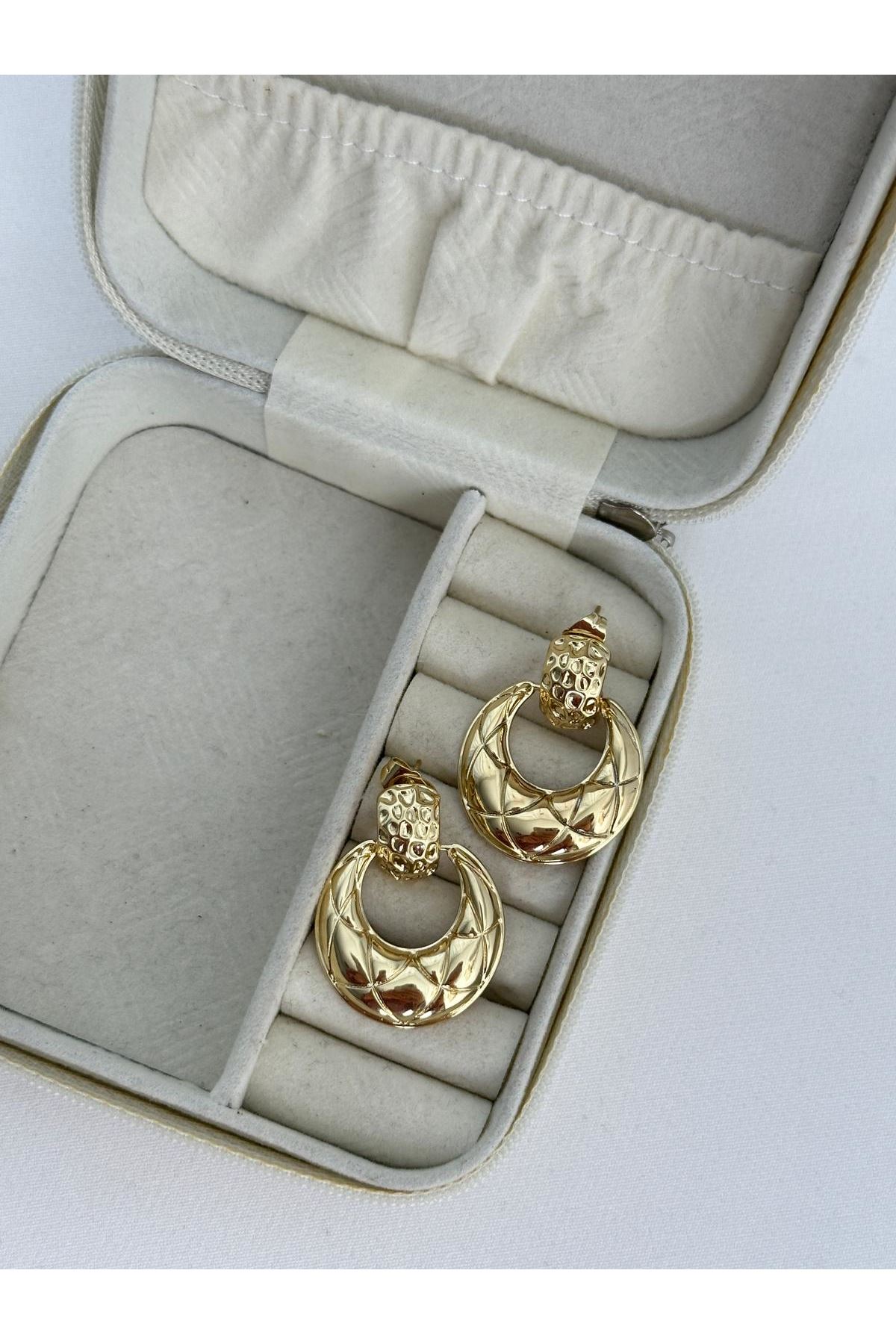 14K Gold Renkli  Mngo Varaklı İkili Oval Kesim Küpe