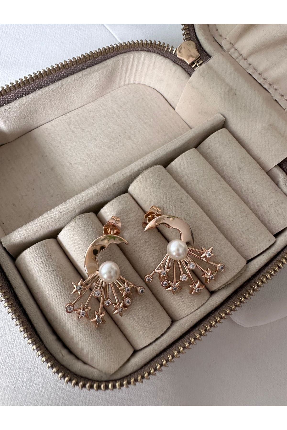 İnci Ay Yıldız Taşlı Küpe